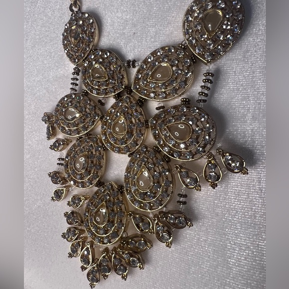 Gold and Crystal Rhinestone Statement Necklace - Picture 3 of 5